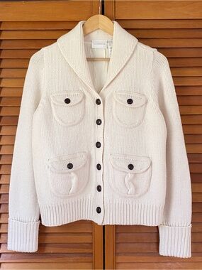 Vintage Liz Claiborne Cardigan Sweater Women's Size Small Wool Blend Knit Cream